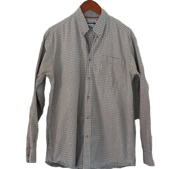 Columbia Long Sleeve Collared Button Down Shirt, Checkered Plaid, Blue, Tan, L - Picture 1 of 14